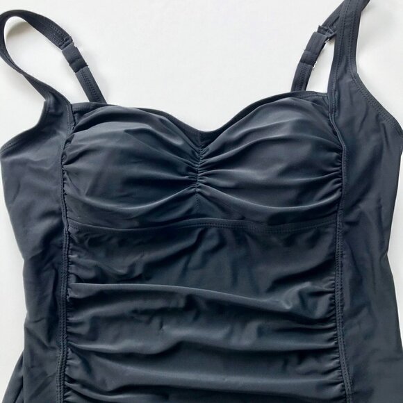 CHRISTINA Flattering Black One-piece Ruching Tummy Control high-cut leg, bra 16D - Picture 6 of 16